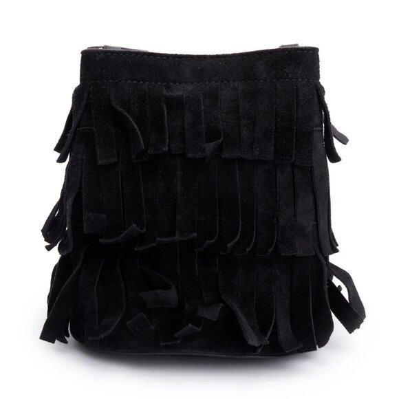 BURBERRY PROSUM BLACK SUEDE FRINGE CROSSBODY BAG - Picture 8 of 11